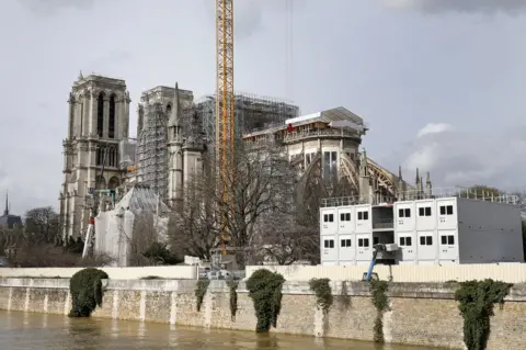 Getty Images Scaffolding is seen on the Notre-Dame cathedral