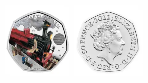 The Royal Mint The front and back of the Hogwarts Express 50p coin