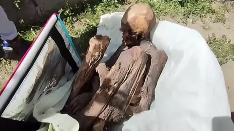 Reuters Screenshot from Reuters video of the mummy found in a cooler bag