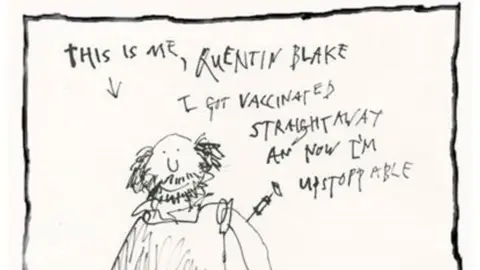 Quentin Blake Self-portrait by Sir Quentin Blake, being vaccinated against Covid-19