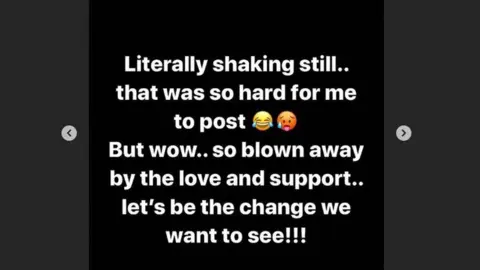 Demi Lovato Demi Lovato's words on her Instagram story stating: "Literally shaking still... that was so hard for me to post. But wow.. so blown away by the love and support..let's be the change we want to see