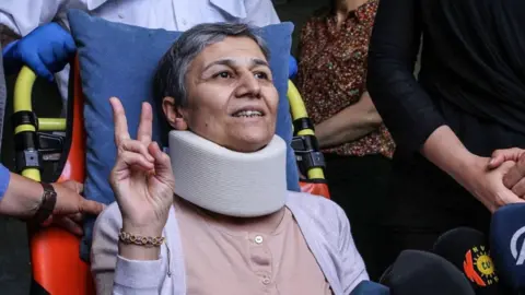 Getty Images Leyla Güven leaves her home to go to a hospital on May 26, 2019 in Diyarbakir