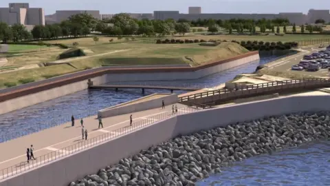 Portsmouth City Council An artist's impression of planned defences at Long Curtain Moat - from the council's video