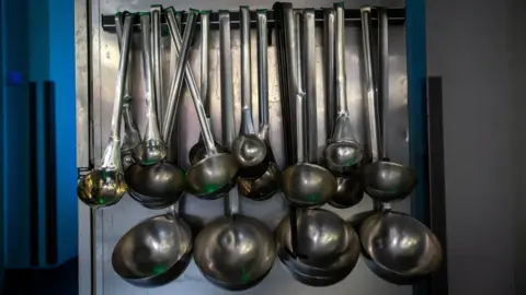 Tom Banks Ladles stand ready to be used in the Royal County hotel's kitchen