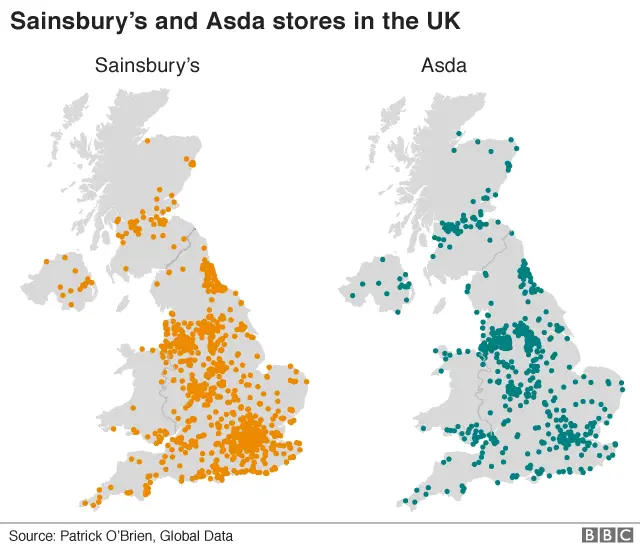 Map of supermarket locations in the UK