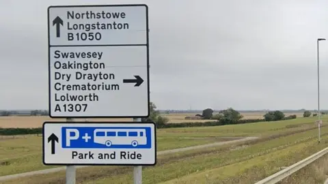 Google Roadsign near Bar Hill off the A14