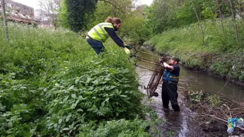 Heritage Lottery Fund Volunteers clearing the River Sherbourne