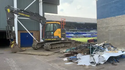 BBC Demolition work on the corner of the Sir Alf Ramsey and Cobbold Stands at Portman Road