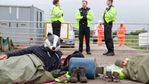 Steve Masters Protestors and police at HS2 construction site in Buckinghamshire.