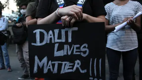 Getty Images A protest against the Hathras assault