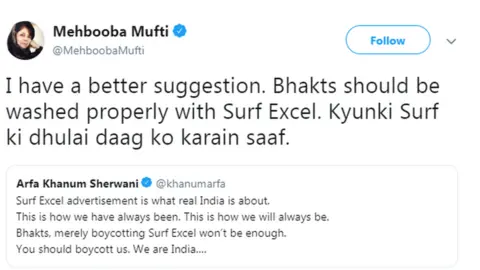 Twitter Indian Twitter support for the Surf Excel Holi advert, 2019