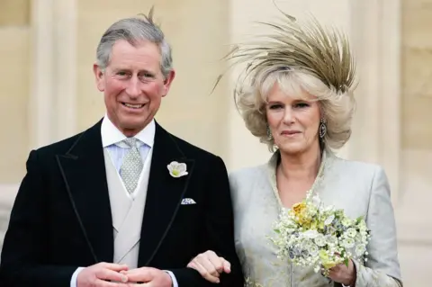 Getty Images Charles and Camilla on their wedding day