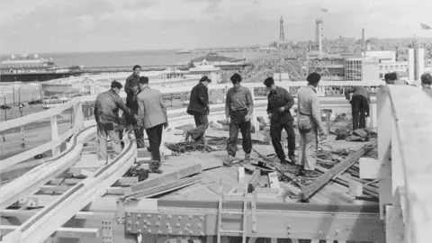 Blackpool Pleasure Beach Workers on Big Dipper in 1953