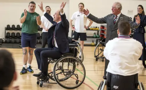 Getty Images Prince William plays wheelchair basketball at Stanford Hall