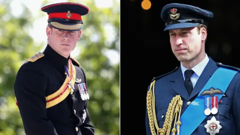 Getty Images Prince Harry and Prince William wearing military outfits