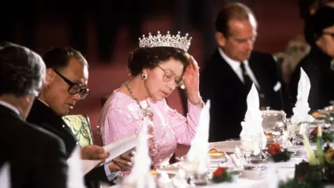 Getty Images The Queen and Prince Philip during a banquet in China