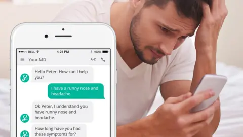 Anna Bizon Worried looking man and phone screengrab of medical conversation