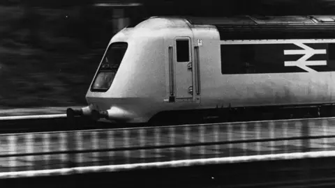 Getty Images 12th May 1975: The British Rail prototype high speed train, a diesel multiple unit, on trial at Derby Engine depot.