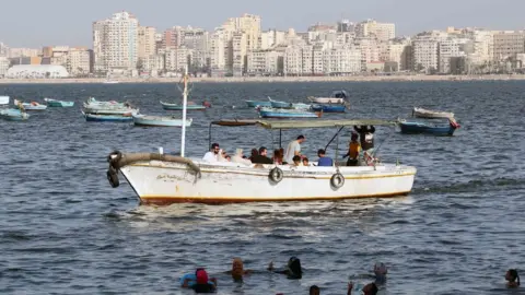 EPA File photo showing a tourist boat in the Mediterranean Sea off the Egyptian city of Alexandria (21 September 2023)