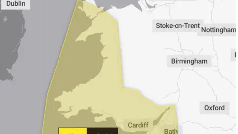 Met Office A map showing most of Wales covered by the wind warning