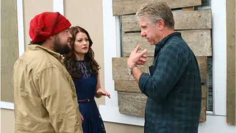 Getty Images Chris Gauthier with co-star Emilie de Ravin and director David Solomon