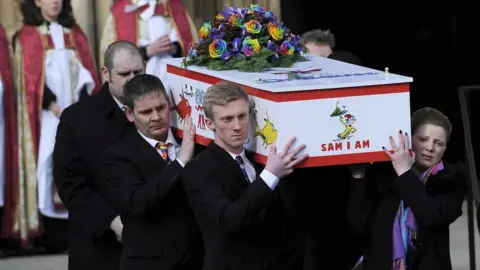 PA The coffin of seven-year-old Katie Rough leaves York Minster following a funeral service