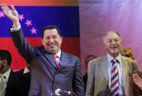 PA Media President of Venezuela Hugo Chavez addresses crowds of supporters at the Camden Centre, London after being welcomed to London by mayor Ken Livingstone