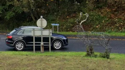 Google Stag sculpture on roundabout in Walton-le-Dale