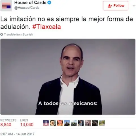 Twitter/@HouseofCards Screen grab of tweet by @HouseofCards