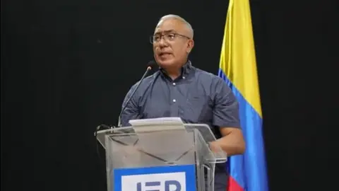 JEP Retired Colonel Santiago Herrera speaking at the JEP