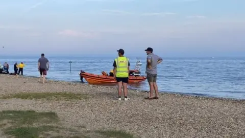 Stuart Howells/BBC Beach rescue on West Mersea beach in Essex
