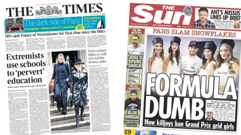 Times and Sun front pages for 01/02/18