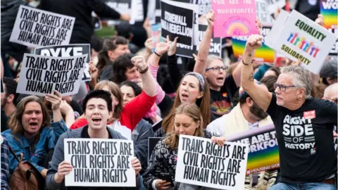 Getty Images Protests outside court last year