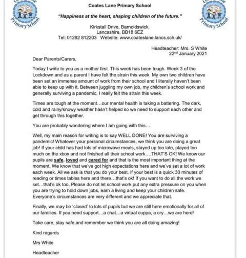 Head teacher letter