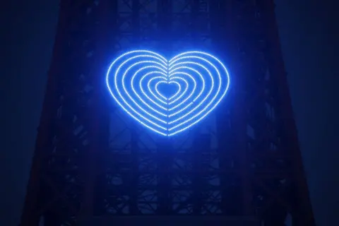 PA Media Blackpool Tower with lights arranged in a blue heart