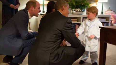 Reuters Left to right, the Duke of Cambridge, Barack Obama, Prince George