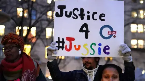 Reuters Rallies were held after Mr Smollett first announced the alleged "attack"