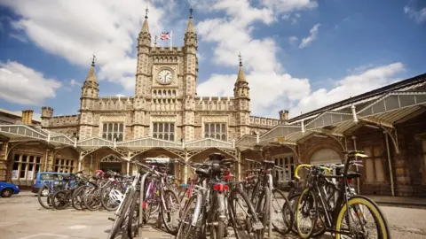 Getty Images The main front entrance to Bristol Temple Meads with bicycles in the background