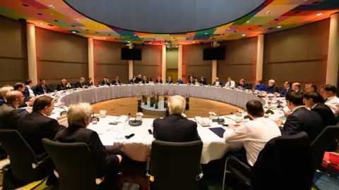 Getty Images European leaders attend a round table meeting on April 10, 2019 in Brussels