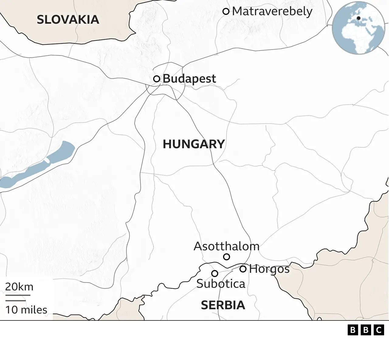 Hungarian border map with Serbia