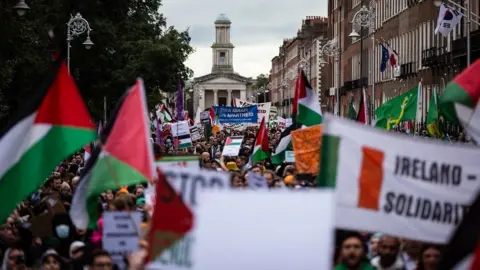 PA Media Large crowds attend Saturday's march in Dublin in support of Palestinians