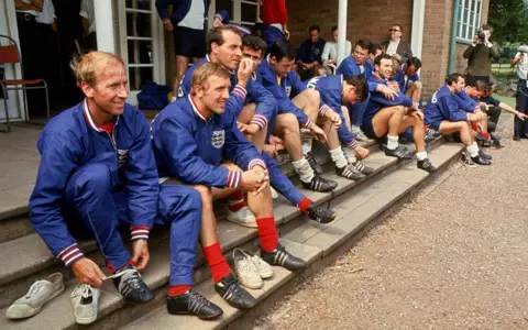 PA Media Photo dated 15-06-1966 Bobby Charlton (left) with England team mates