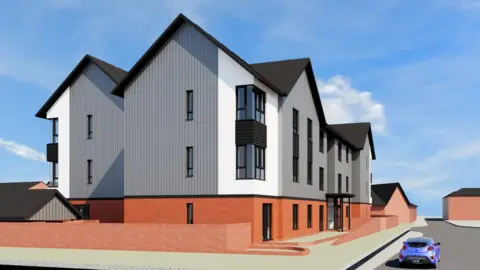 Jistcourt/Powys County Council Proposed flats on the old bowling green site in Newtown