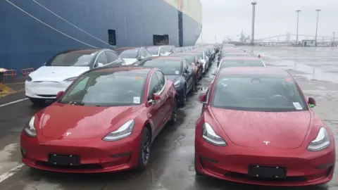 Getty Images Some of Tesla's Model 3 cars were delayed entering China