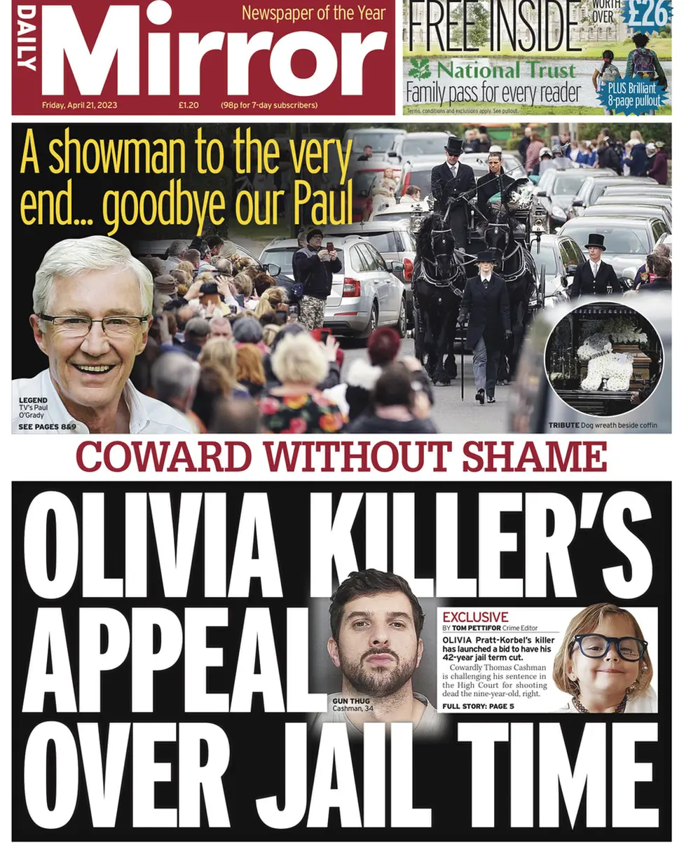 The Mirror front page 21 April 2023