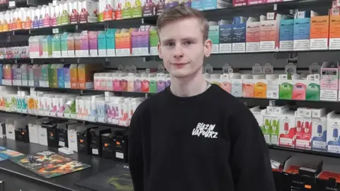 Ross Patterson, 21, store manager of Blazing Vapourz in Tonypandy