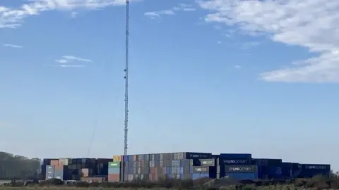 Shipping containers being stored