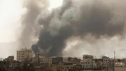 Reuters Smoke billows from the site of Saudi-led air strikes in Sanaa, Yemen, on 7 March 2021