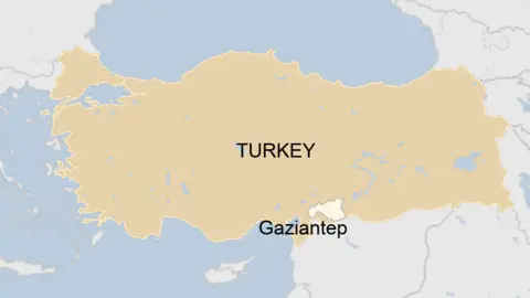 BBC News A map showing Gaziantep in Turkey.