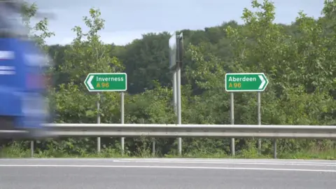 BBC A96 Inverness and Aberdeen signs